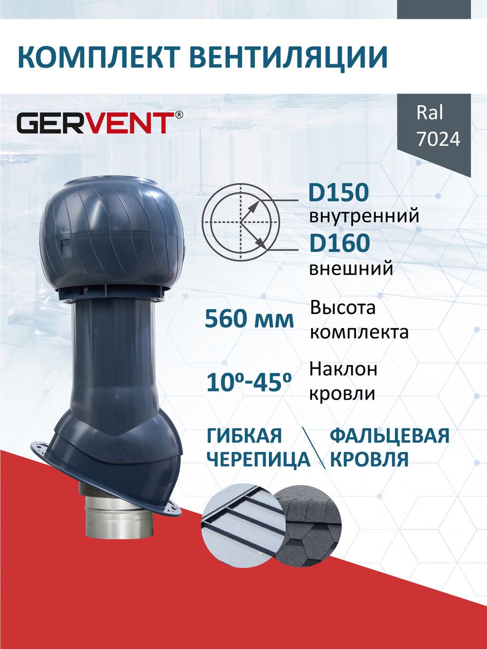 Готовый комплект изолированный серия Static (колпак): фальц, Ø 150/160 мм, Gervent