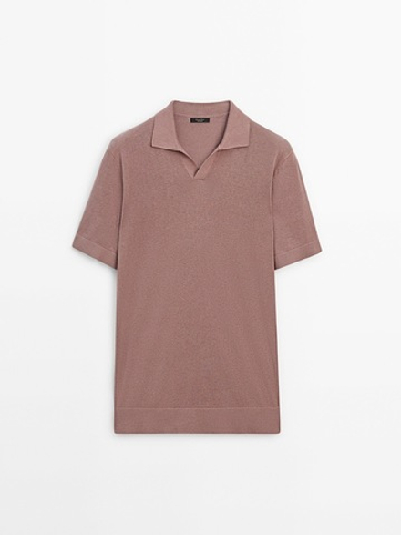 Massimo Dutti Трикотажное поло с короткими рукавами, пестро-розовый