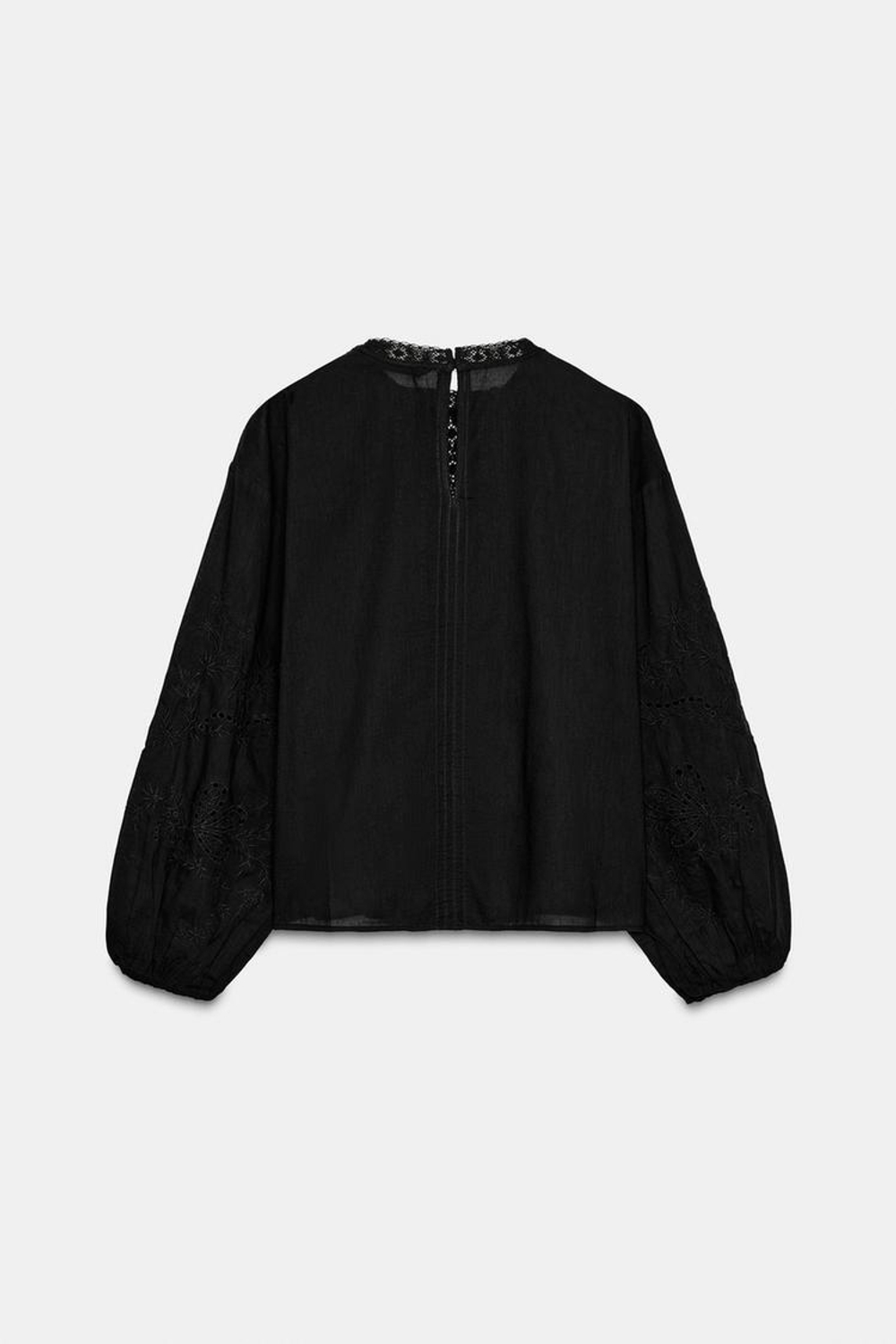ZARA РУБАШКА С ВЫШИВКОЙ И КРУЖЕВОМ — ZW COLLECTION, ЧЕРНЫЙ