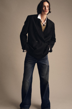 ZARA БЛЕЙЗЕР ИЗ СМЕСОВОЙ ШЕРСТИ В ПОЛОСКУ, ЧЕРНЫЙ