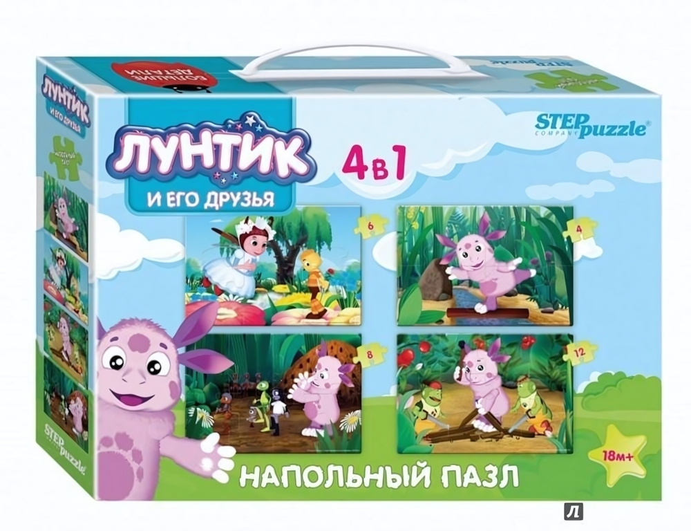 Напольный пазл 4в1 (4,6,18,12эл.) "Лунтик" (Степ пазл)