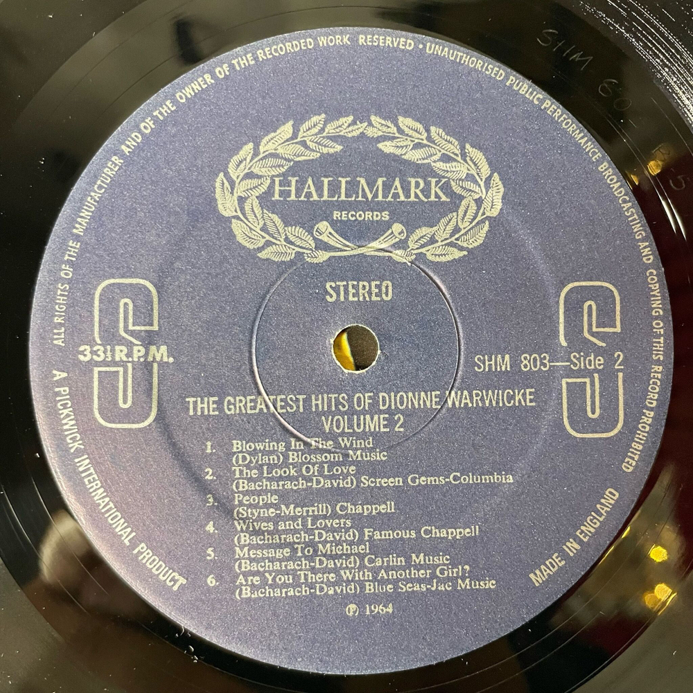 Винтажная виниловая пластинка LP Dionne Warwicke, The Greatest Hits Of Dionne Warwicke Vol. 2 (UK 1973)