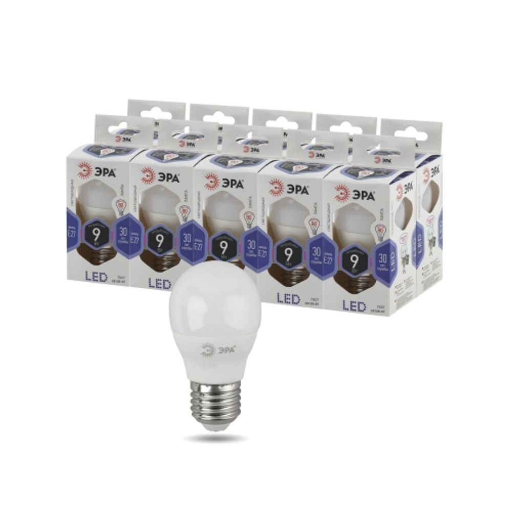 Лампа светодиодная ЭРА STD LED P45-9W-860-E27 9Вт шар холодный дневной свет Е27 | Лампы cветодиодные Шар (G/P)
