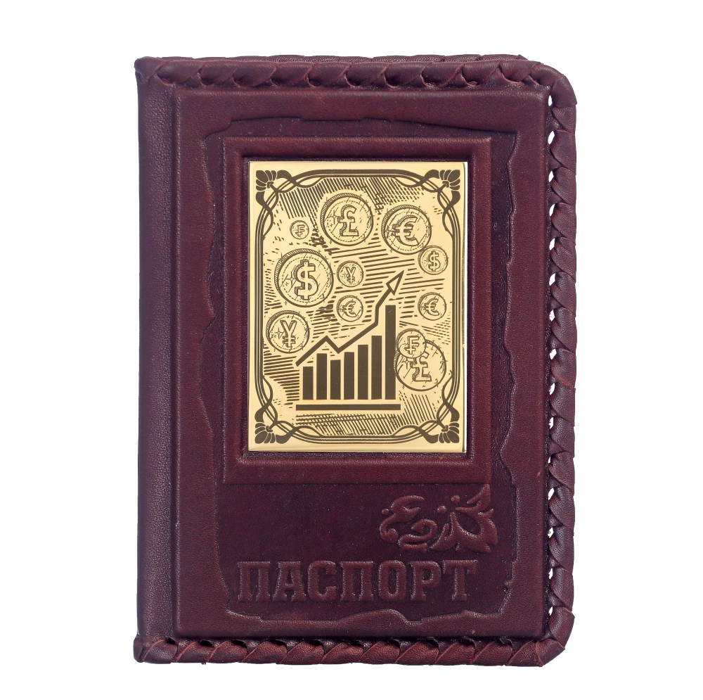 Обложка для паспорта «Брокеру-1» с накладкой покрытой золотом 999 пробы