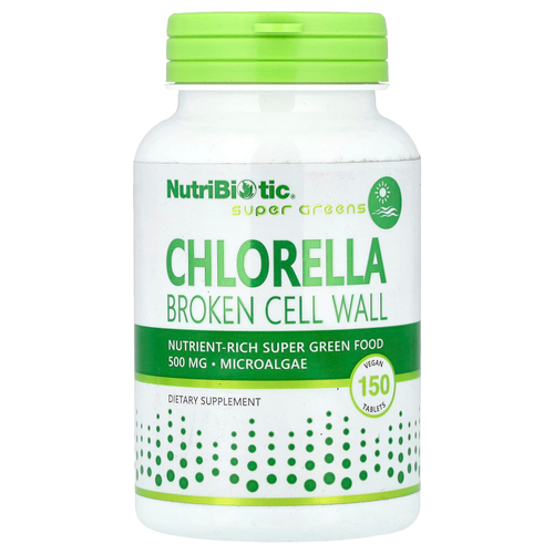 NutriBiotic, Super Greens, хлорелла, 150 веганских таблеток (500 мг в 1 таблетке)