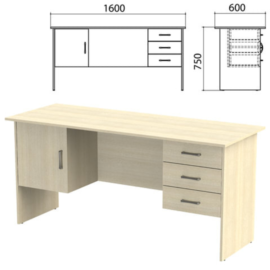 Стол письменный "Канц", 1600х600х750, 2 тумбы, комбинированный, цвет дуб молочный (КОМПЛЕКТ)