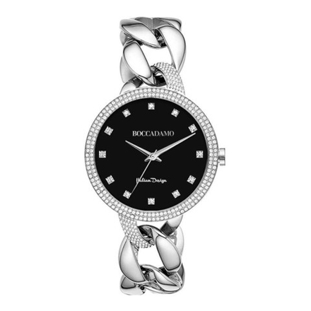 Часы Boccadamo LadyB Silver Black LB004 BW/S  с минеральным стеклом, кристаллами Swarovski