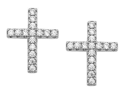Серьги "Крестики" со стразами, 12,7мм