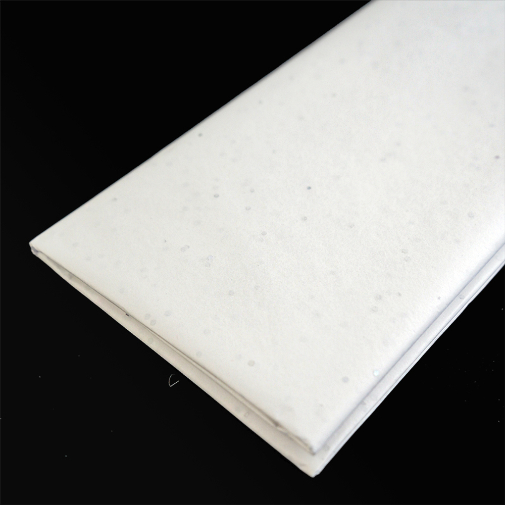 Бумага упаковочная тишью Белая с блестками / листы 10 шт, 50*66 см