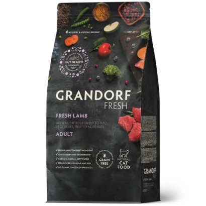 Сухой корм GRANDORF FRESH CAT Lamb беззерновой ягненок с бататом для взрослых кошек, чувствительное пищеварение или склонность к аллергии 2кг