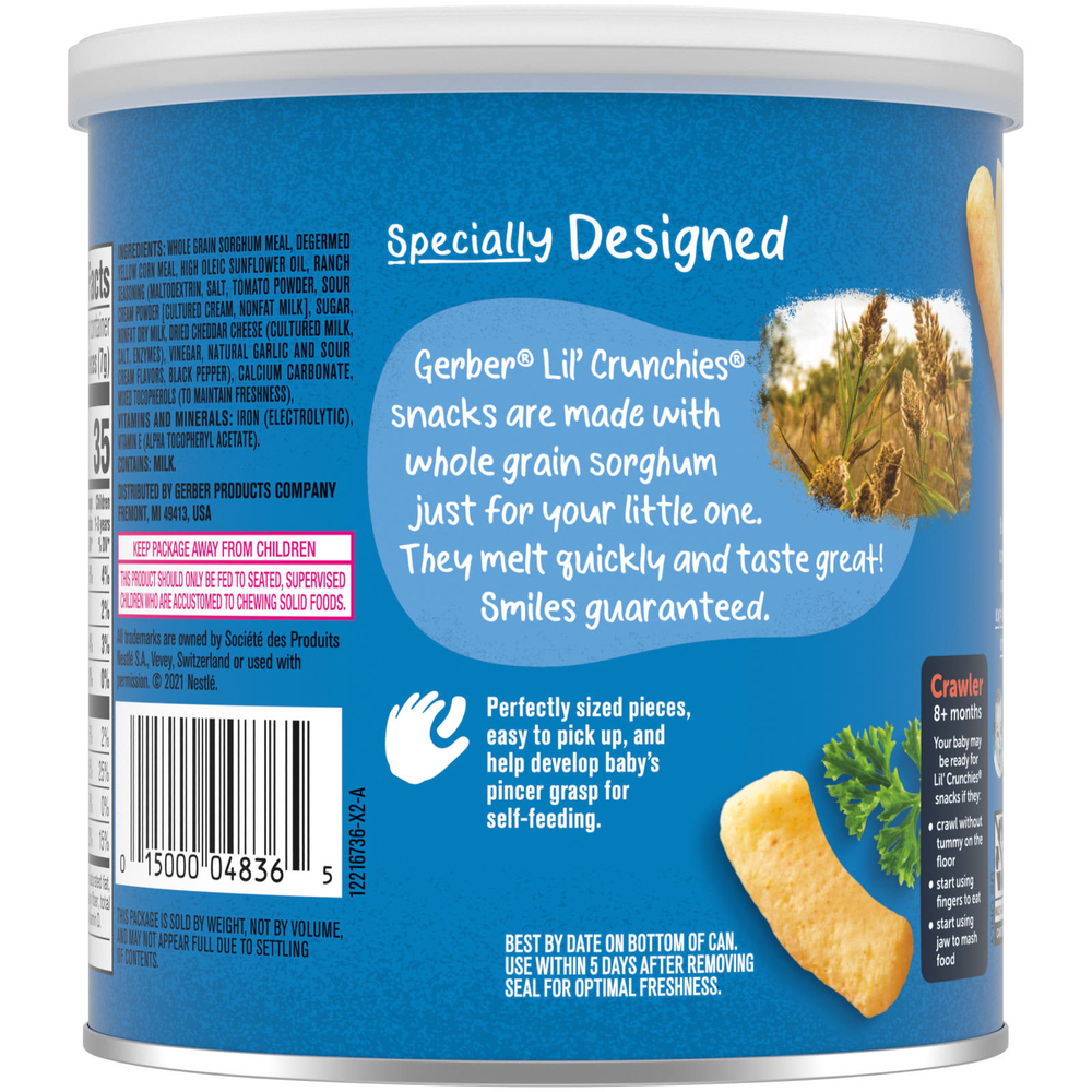 Gerber, Snacks for Baby, Lil 'Crunchies, снек из запеченного зерна, для детей от 8 месяцев, Ranch, 42 г (1,48 унции)