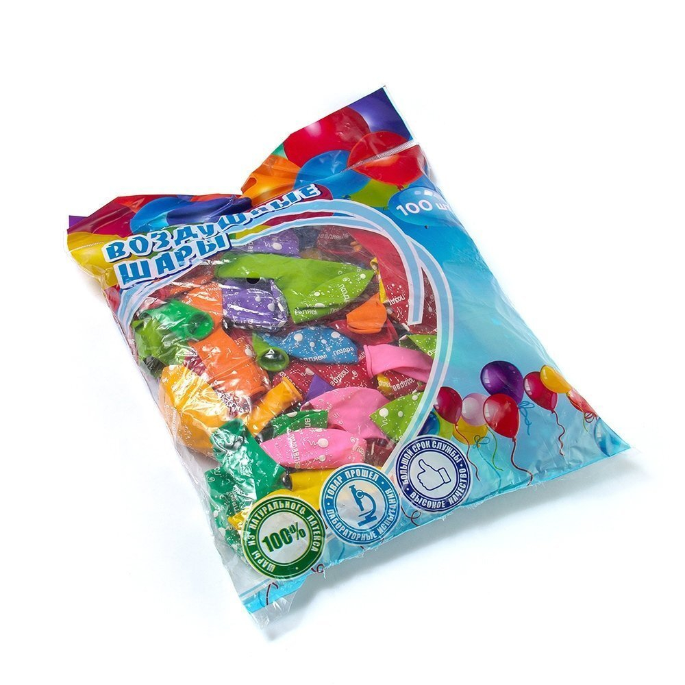 Шар воздушный Alingar, №10 "Поздравляем" №6, ассорти (рисунок шарики), 100шт/уп, пакет с европодвесом