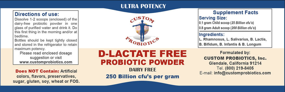 Custom Probiotics - D-Lactate Free Probiotic Powder 100 gram
