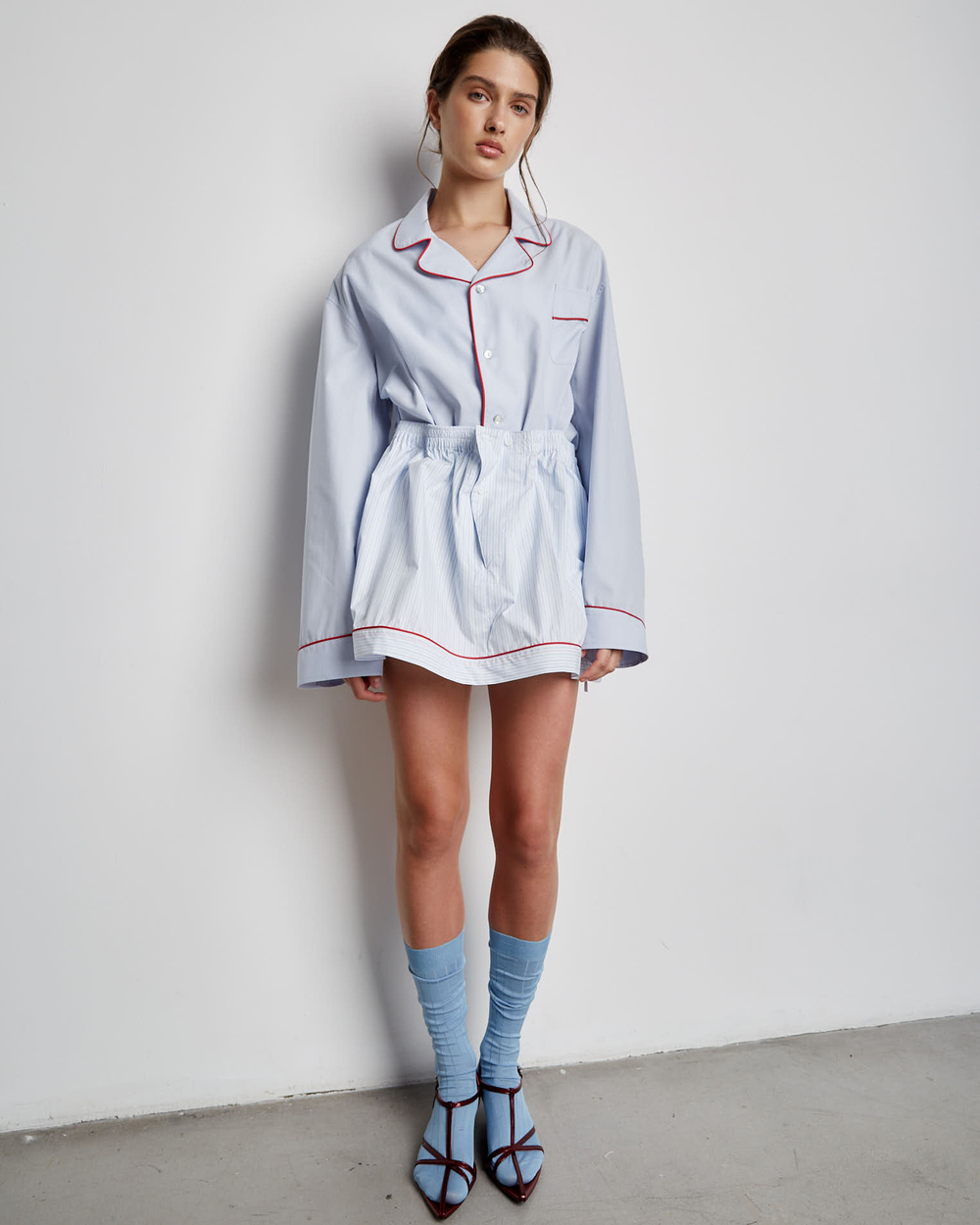 Рубашка из смесового хлопка с кантом голубой