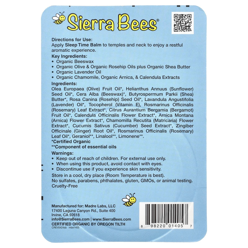 Sierra Bees, бальзам для спокойного сна, лаванда и ромашка, 17 г (0,6 унции)