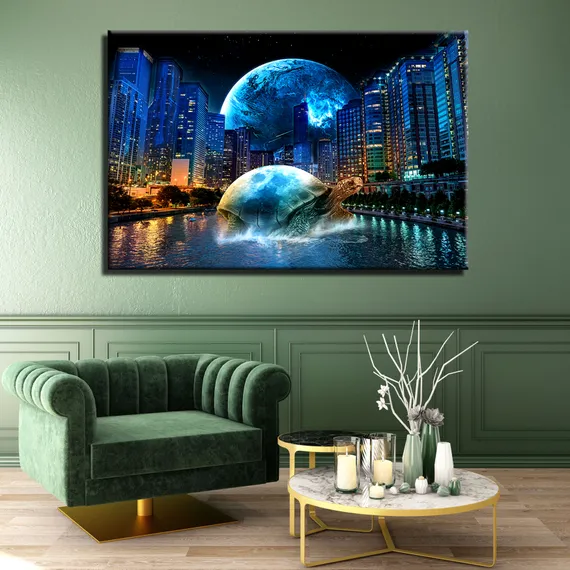 Постер "Ночной город и черепаха"