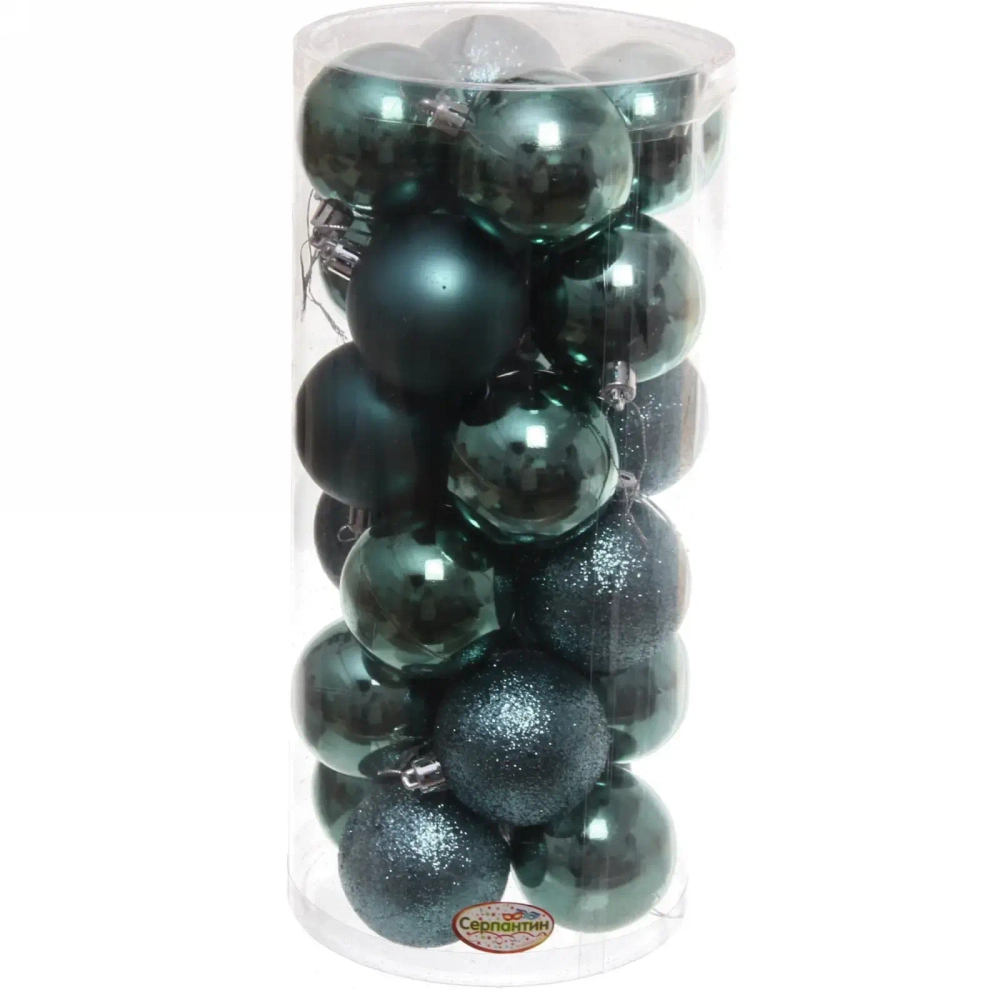 Новогодние шары 6 см (набор 24 шт) «Микс фактур», темный нефрит