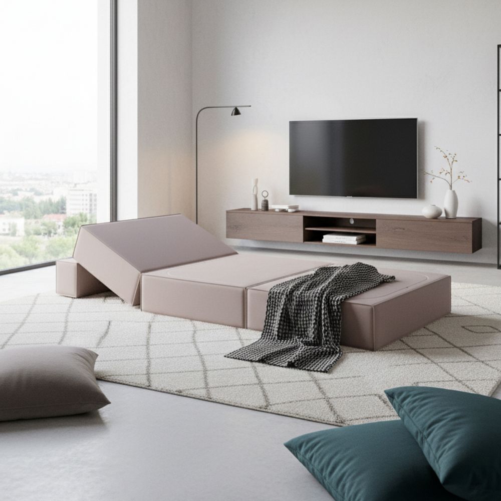 Кресло кровать раскладное с кантом бескаркасное 200х90 (беж Вивальди)