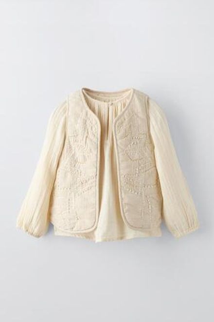 ZARA РУБАШКА С ВЫШИВКОЙ, ПЕСОЧНЫЙ