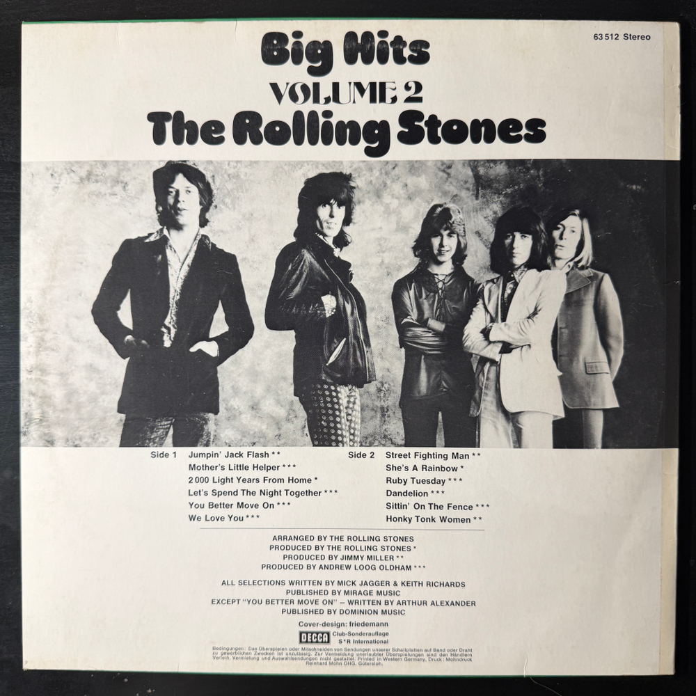 The Rolling Stones ‎– Big Hits Volume 2 (Германия 1969г.) Club Т