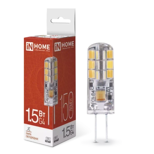 Лампа светодиодная LED-JC 1.5Вт 12В G4 4000К БЕЛЫЙ 150Лм IN HOME