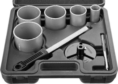 Набор STAYER ″PROFESSIONAL″: Коронки с основанием и центровочным сверлом, напильник, d=33, 53, 67, 73, 83мм, 8предм