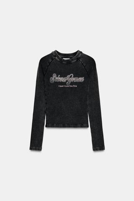 ZARA ФУТБОЛКА В РУБЧИК SELENA GOMEZ, АНТРАЦИТОВО-СЕРЫЙ