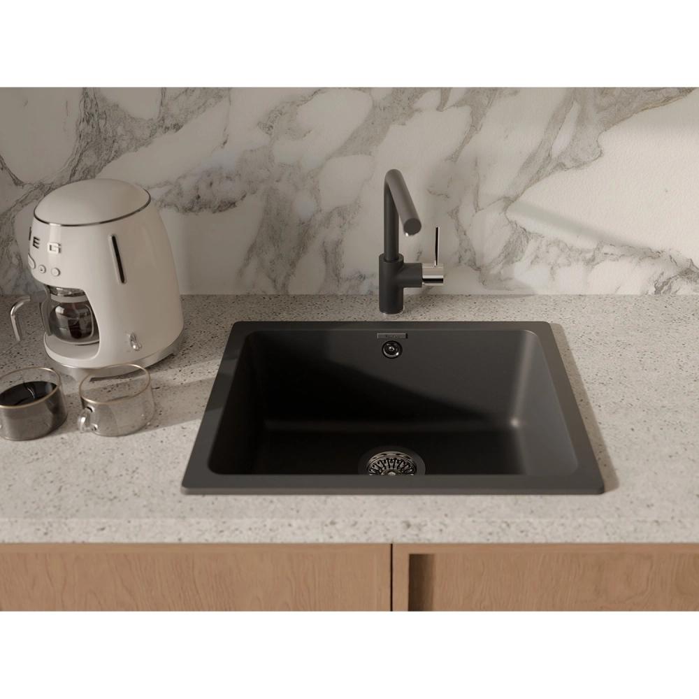 RIVELATO Мойка BERKANA 50 1-чаш 560*430, монтаж: универсальный, материал: кварц, цвет: антрацит