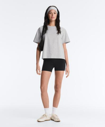 Oysho Футболка Boxy из смесового хлопка с короткими рукавами, светло-серый