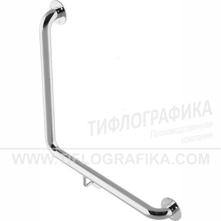 Поручень опорный угловой Г-образный, левый, пристенный, нерж. сталь, 600x600x120 мм, D38 мм