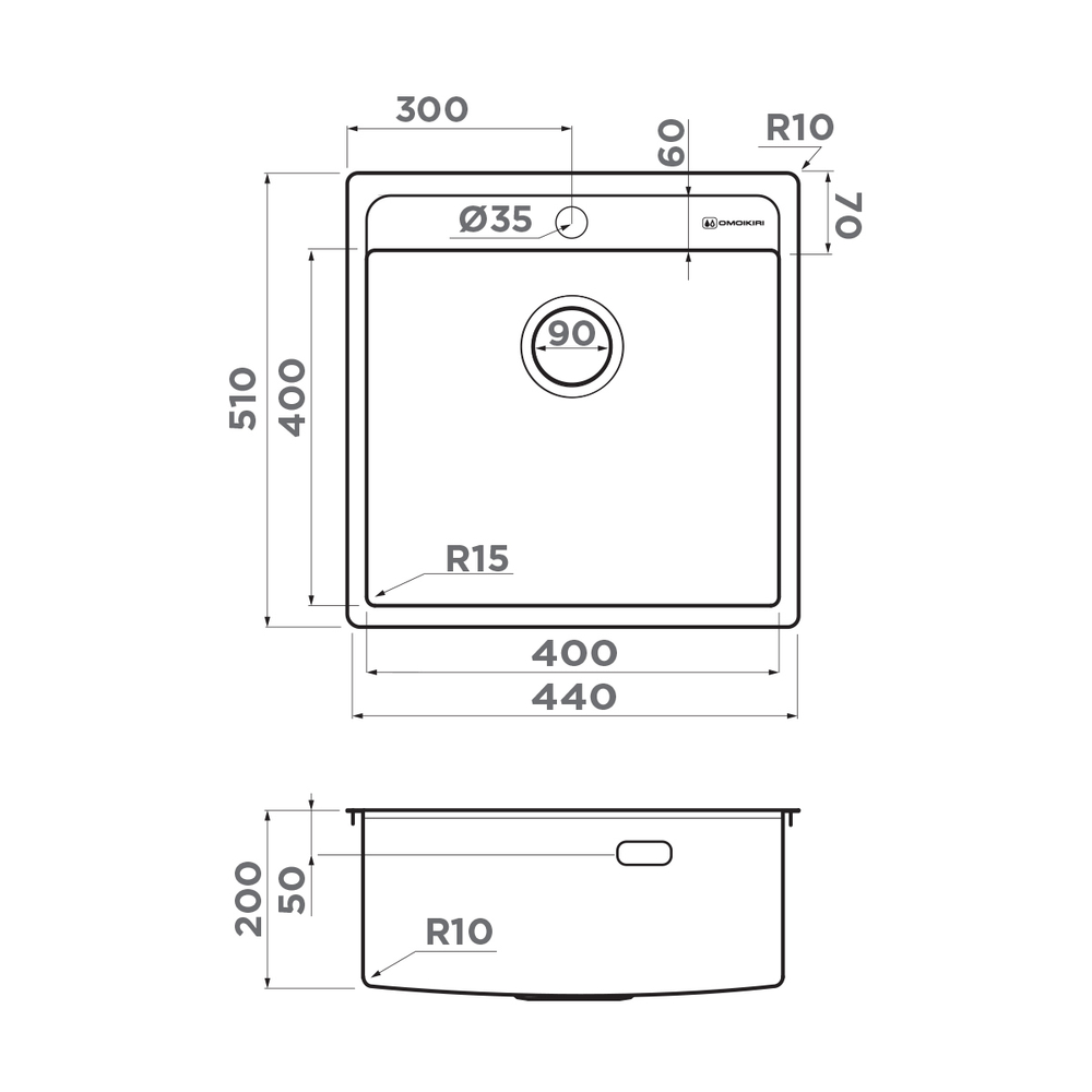 Мойка Omoikiri Daisen 44-IN нерж. сталь | Нержавеющая сталь