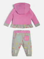 Кардиган с капюшоном + брюки трикотажные GUESS Розовый//Серый меланж/Принт: разноцветные логотипы (Девочка)