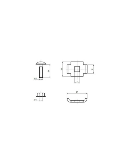 Комплект винтовой соединительный одинарный 6х20 (Винт М6+гайка) (уп.50шт) EKF vcko6x20