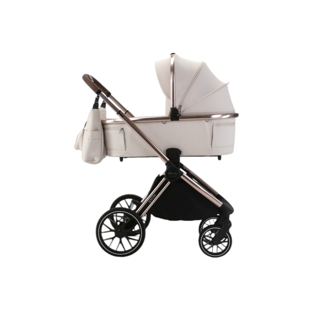 Детская универсальная коляска Adamex Spark SE 2в1 - Vanilla Champagne (Светло-бежевая ткань, шампань рама)