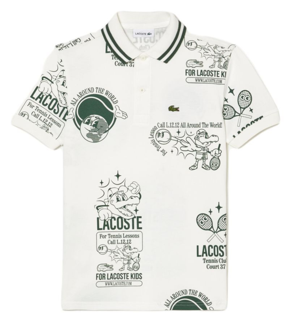 Детская теннисная футболка Lacoste Graphic Print Cotton Polo - White