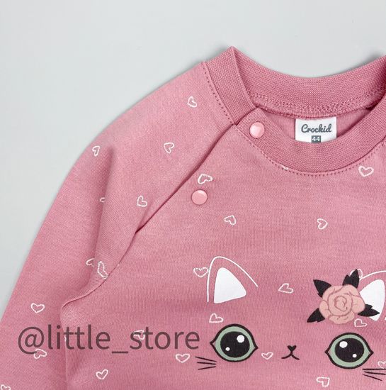 Лонгслив хлопковый "Кошечки и цветочки" розовый зефир