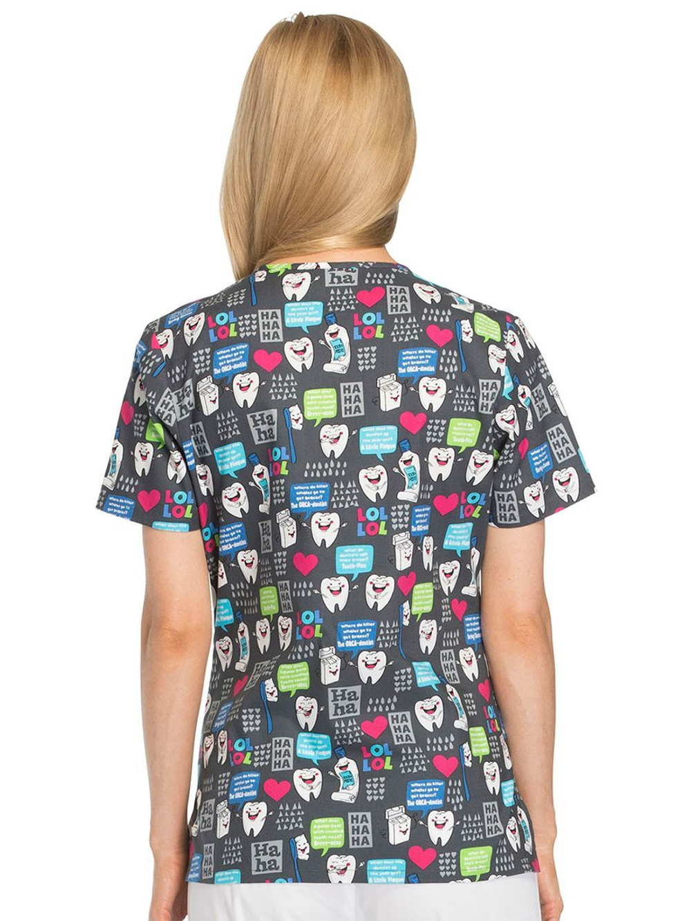 Топ медицинский женский Dickies DK704, принт "Зубной смех", серый, L