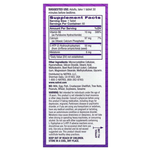 Natrol, мелатонин + 5-HTP, с замедленным высвобождением, 60 двухслойных таблеток