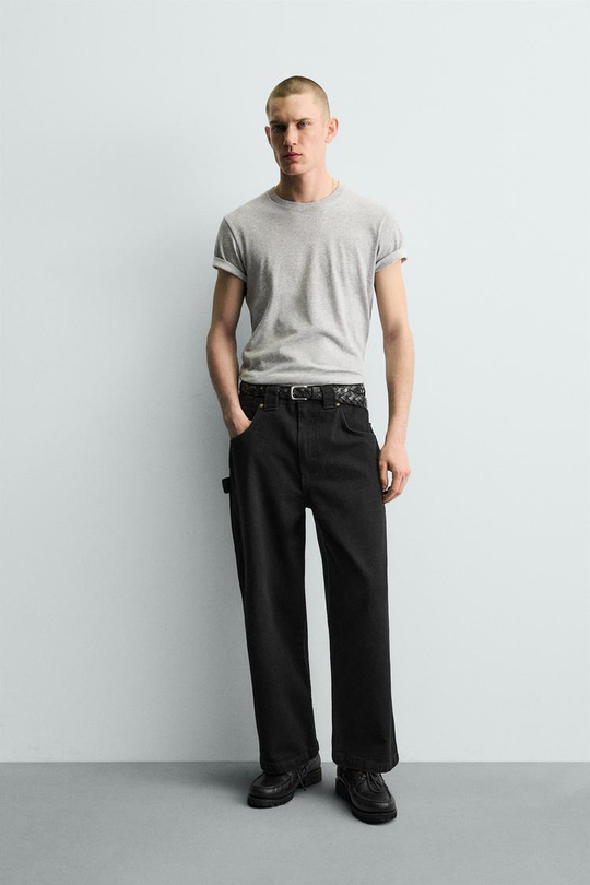 ZARA БРЮКИ КАРГО WIDE FIT, ЧЕРНЫЙ