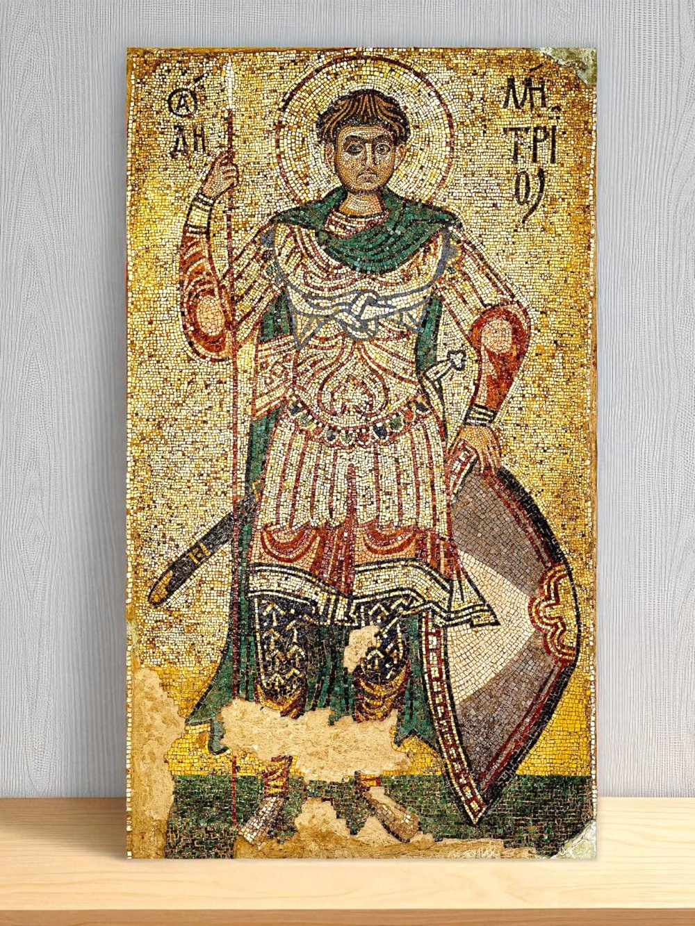 Икона Дмитрий (Димитрий) Солунский великомученик Фессалоникийский. Деревянная мерная икона в рост ребенка. Икона на левкасе. Освящена