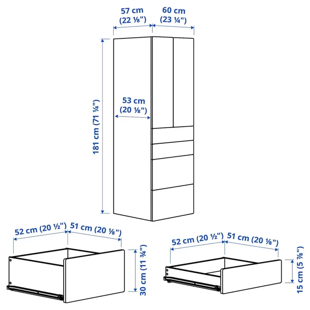 Шкаф детский - IKEA PLATSA/SMÅSTAD/SMASTAD, 60x55x181 см, белый, ИКЕА