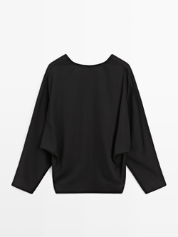 Massimo Dutti Вид Блузка с V-образным вырезом и драпировкой, черный