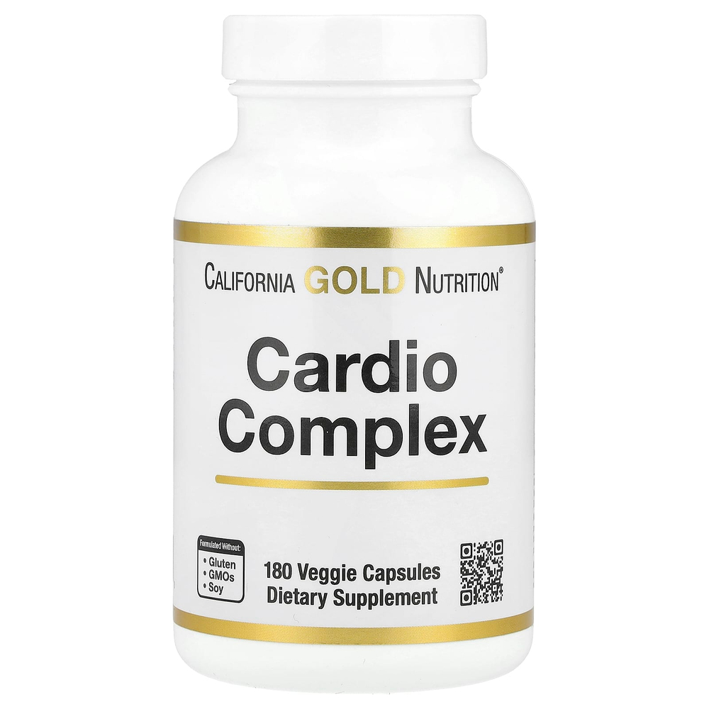 California Gold Nutrition, комплекс для здоровья сердца со смесью CardioAmino, смесью CardioPhyto и коэнзимом Q10, 180 растительных капсул