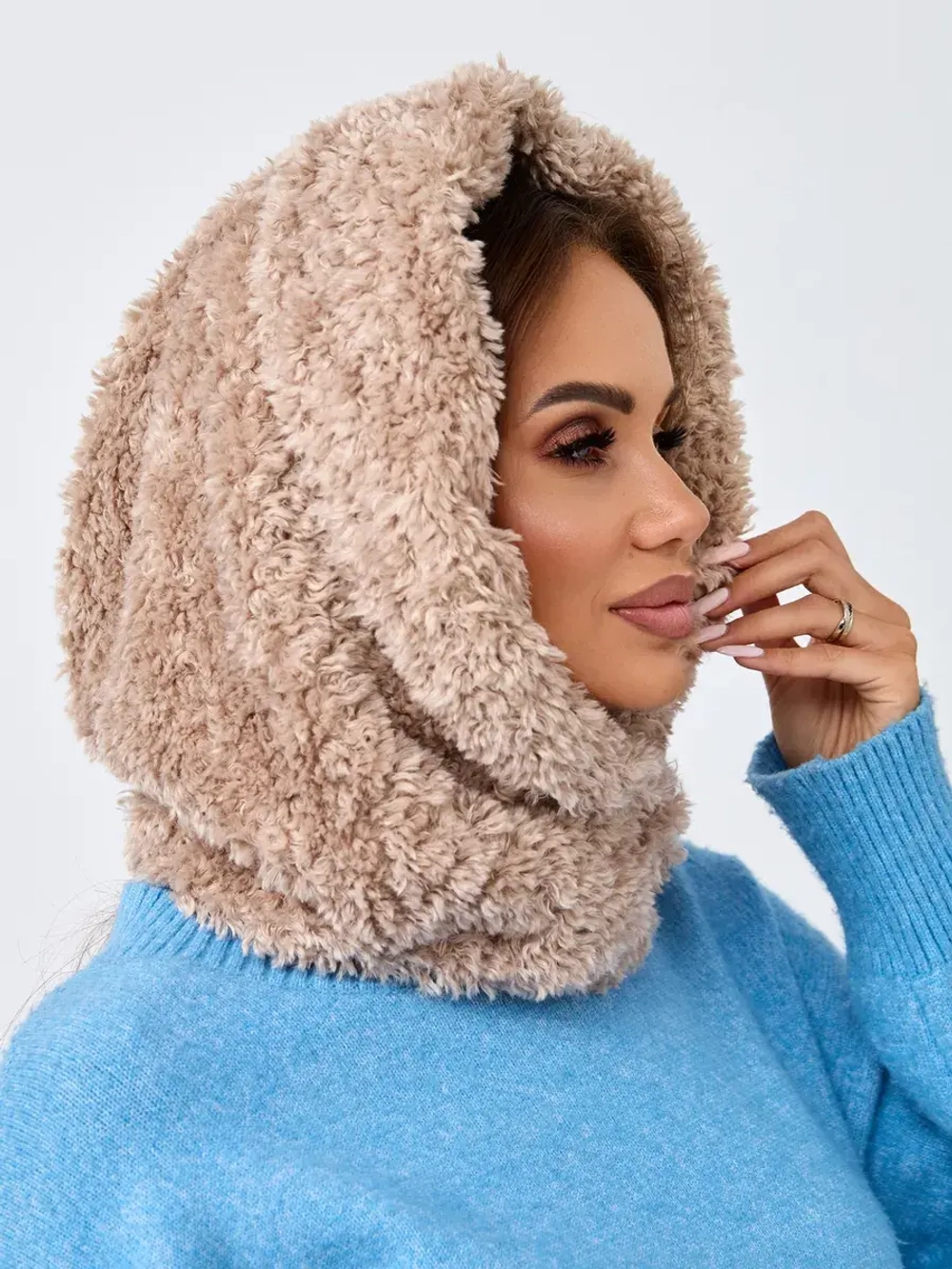 Капор зимний вязаный капюшон на флисе