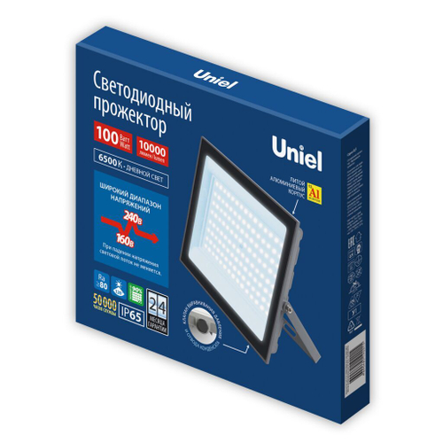 ULF-F23-100W/6500K IP65 160-240V GREY Прожектор светодиодный. Дневной свет (6500K). Корпус серый. TM Uniel