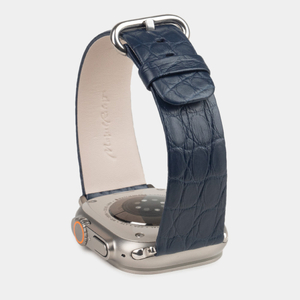 Ремешок для Apple Watch 44/45/46 mm из кожи аллигатора, синего цвета