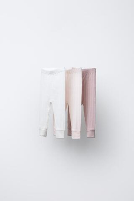 ZARA НАБОР ИЗ ТРЕХ ЛЕГИНСОВ В РУБЧИК, РОЗОВЫЙ