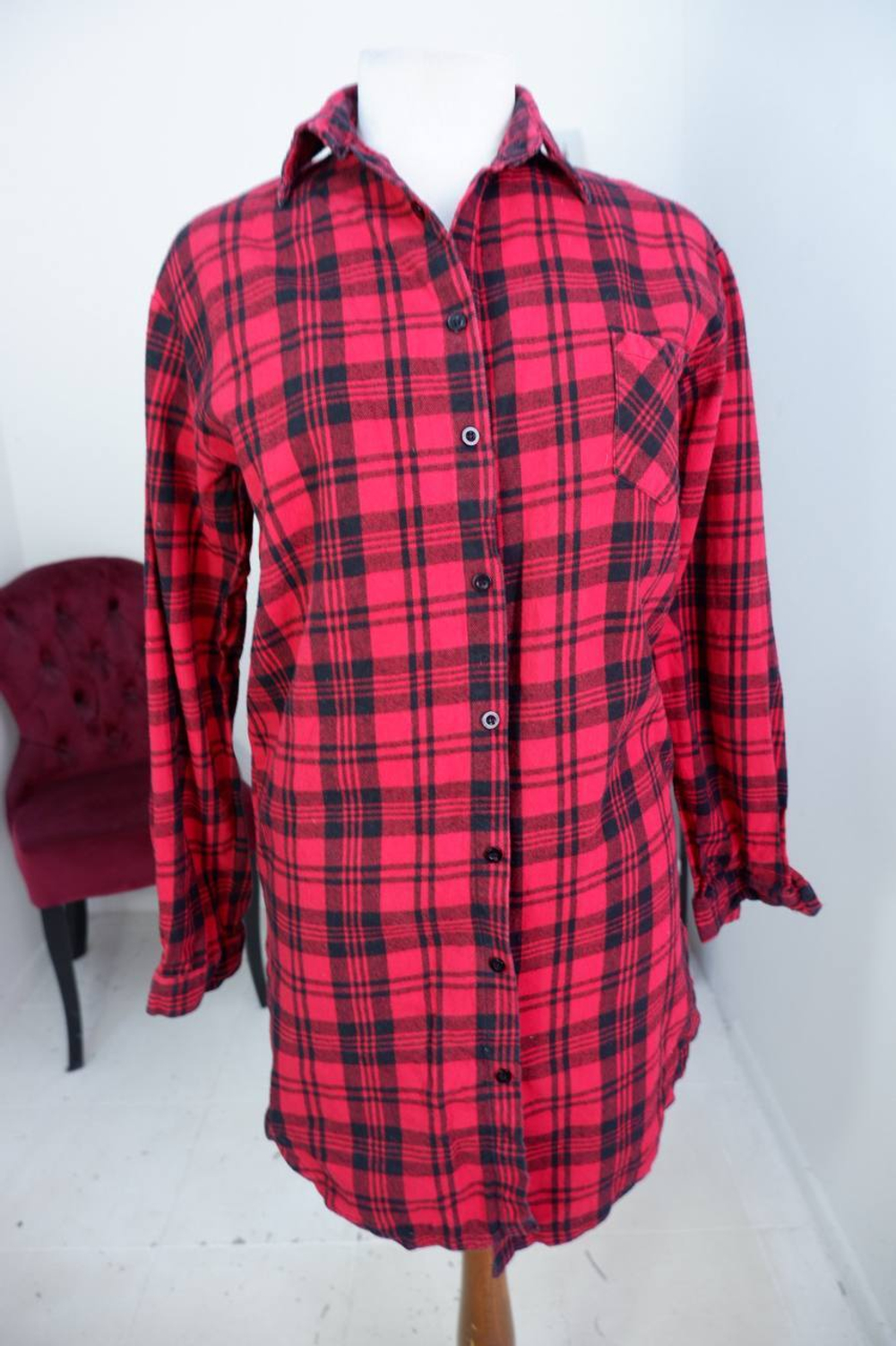 Рубашка удлиненная в клетку, визуально 46/48 размер