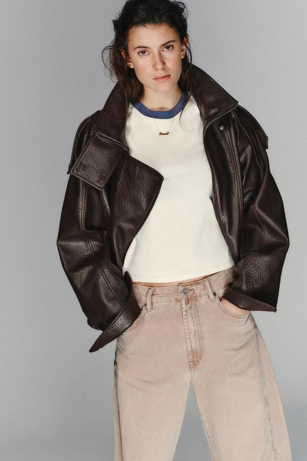 ZARA ДЖИНСЫ TRF BAGGY BALLOON СО СРЕДНЕЙ ПОСАДКОЙ, ЛИНЯЛЫЙ РОЗОВЫЙ