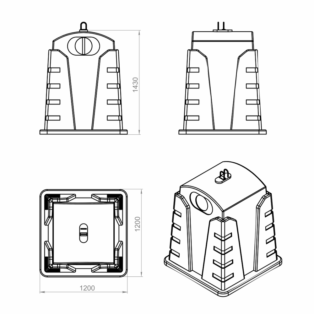 Контейнер 1,2 м3 Политим 120 л.(1200x1200x1430см;зеленый) - арт.560913